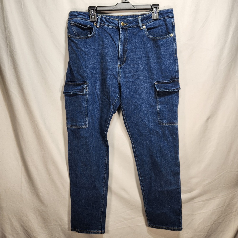 Michael Kors Womens Selma High-Rise Skinny Jeans Blue Cargo Pocket Size 16